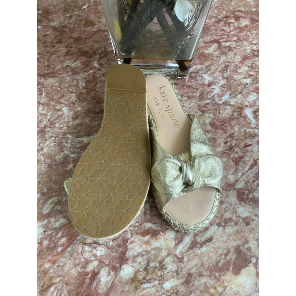 New Kate‎ Spade Saltie Shore Gold Leather Flat Espadrille Sandal Size 6.5B, $128